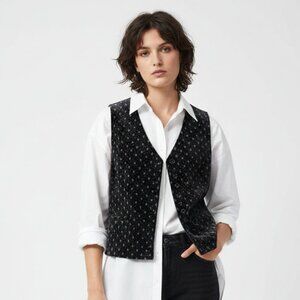 Vintage D.P.S. Vest Velvet Blue Dark Academia Boho Grunge Cottage 1X